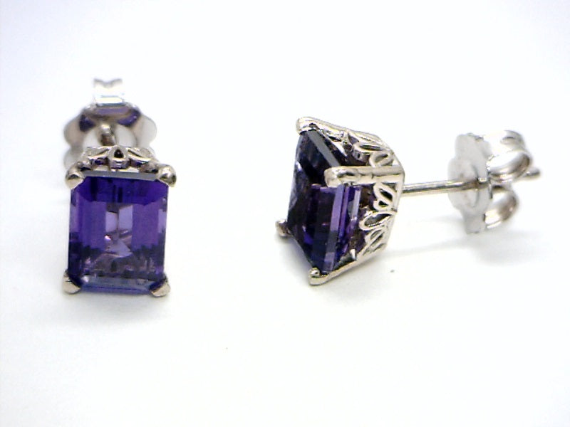 14K White Gold Stud Gemstone Earrings CTW.