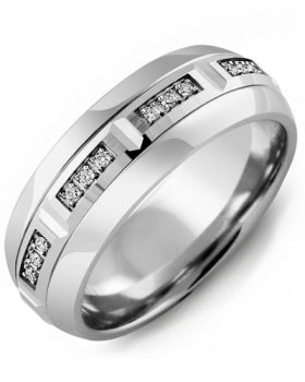Men's Cobalt & 10K White Gold 0.09 Round Brilliant Cut Diamond Wedding Band