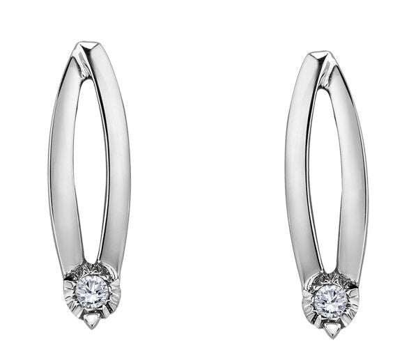 10K White Gold Medium Hoop Diamond Earrings 0.04CTW.