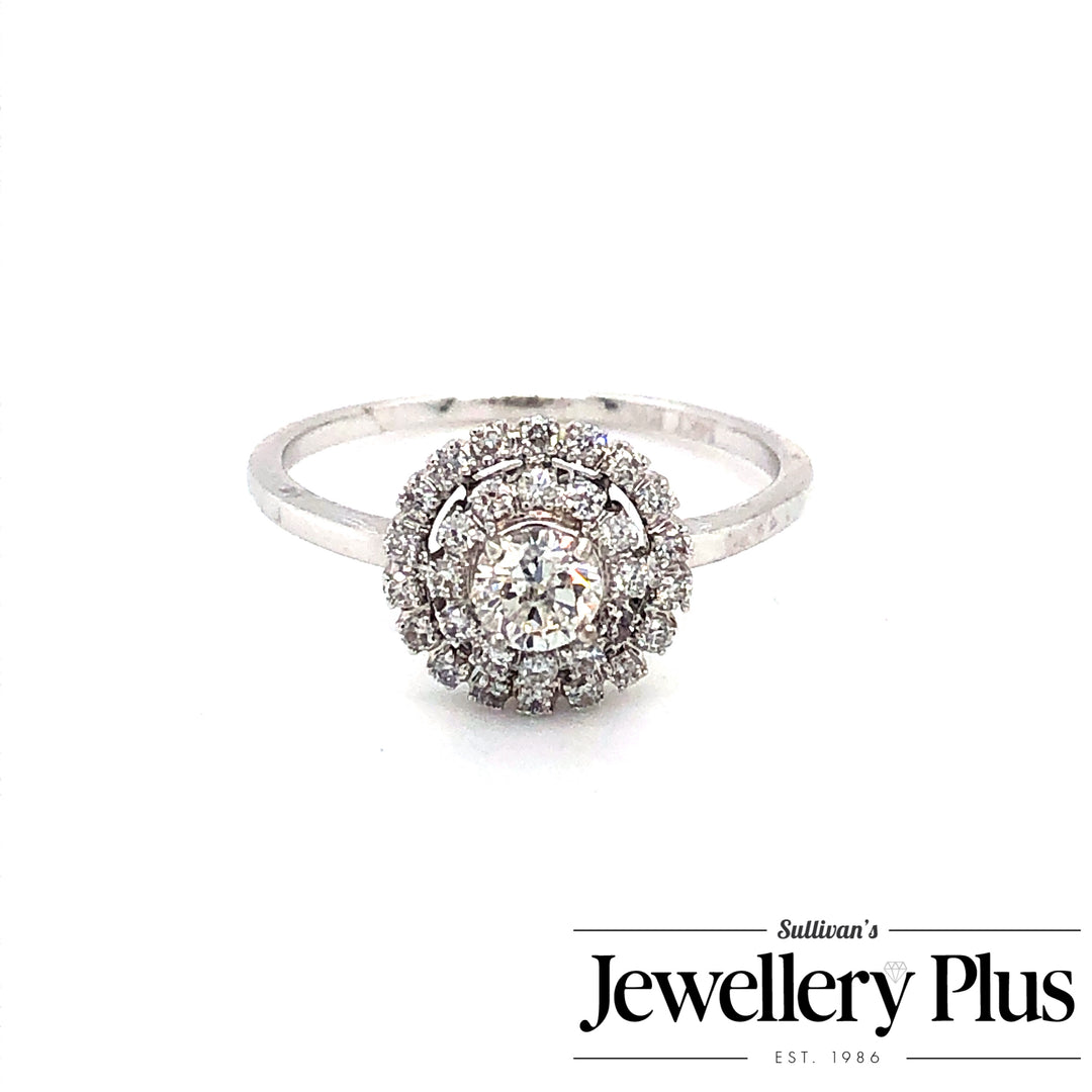 14K White Gold 0.27 Round Brilliant Cut Halo Diamond Engagement Ring
