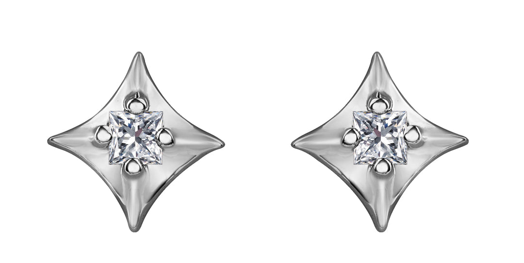 10K White Gold Stud Diamond Earrings 0.14CTW.