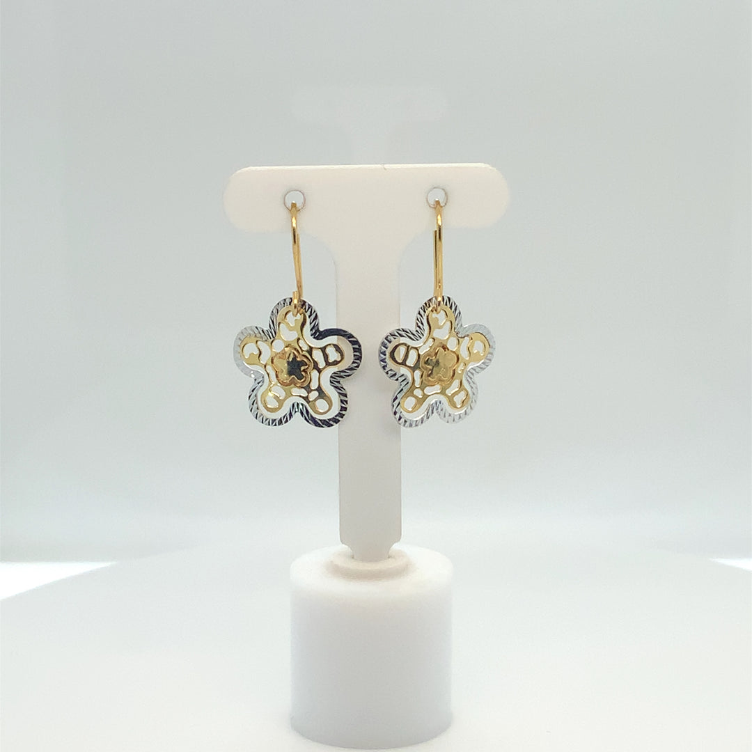 14K Two Tone Dangle Gold Earrings