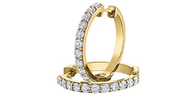 10K Yellow Gold Medium Hoop Diamond Earrings 0.50CTW.