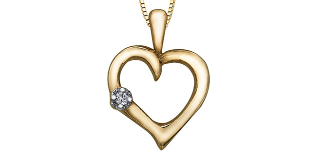 10K Yellow Gold Heart Diamond Pendant 0.015CTW.