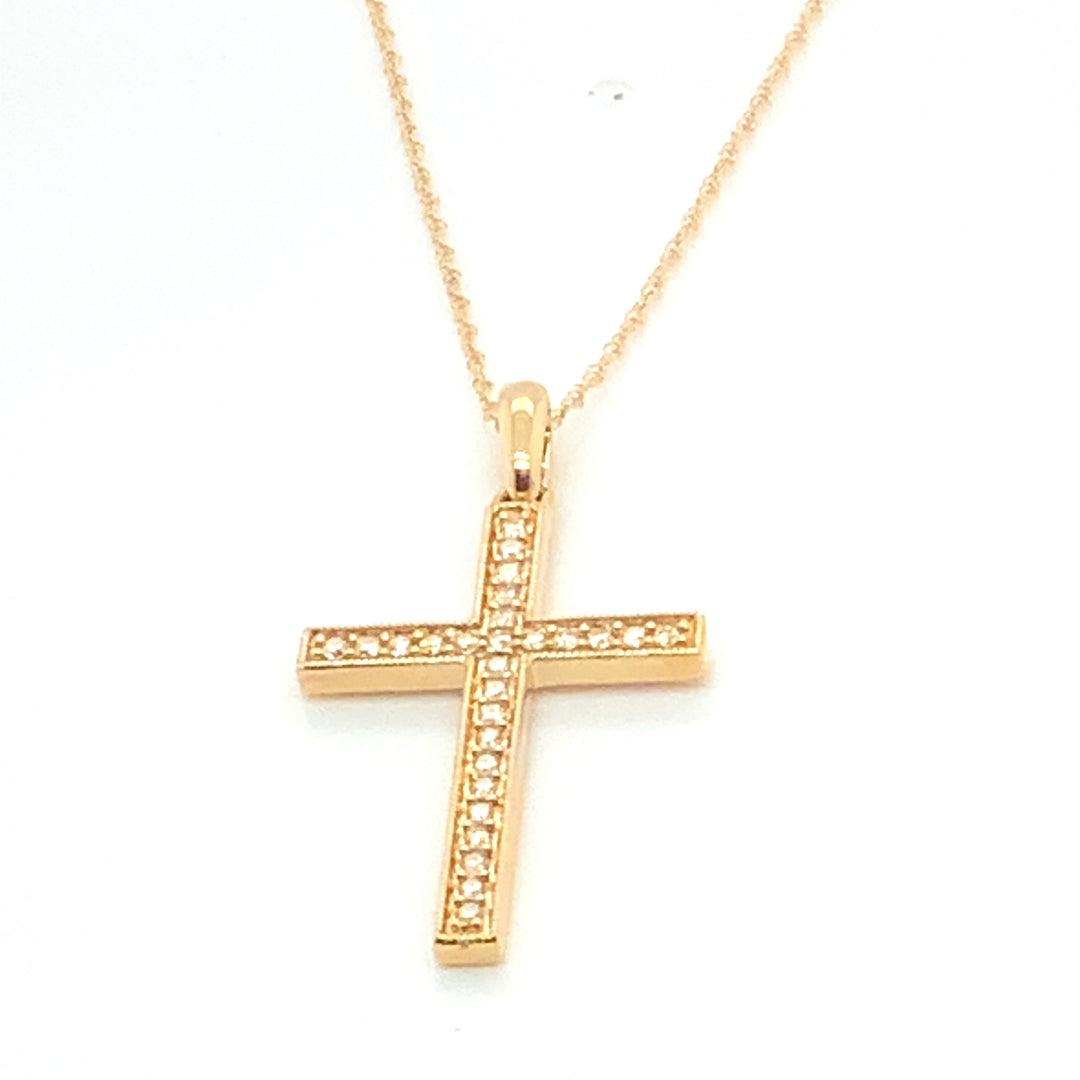 14K Yellow Gold Cross Diamond Pendant 0.20CTW.