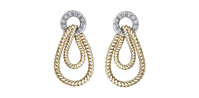 10K Yellow Gold Drop Diamond Earrings 0.11CTW.