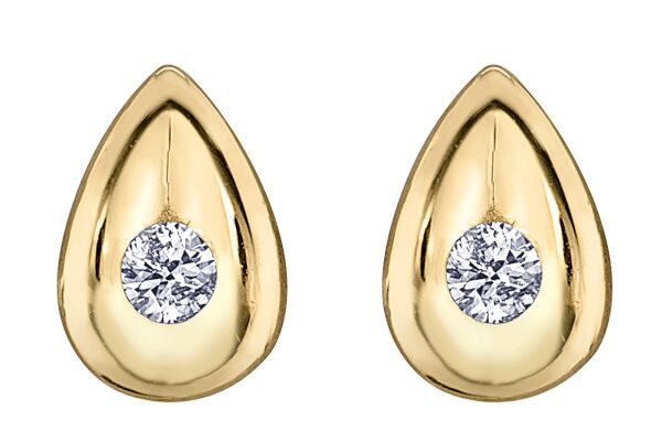 10K Yellow Gold Teardrop stud Diamond Earrings 0.04CTW.