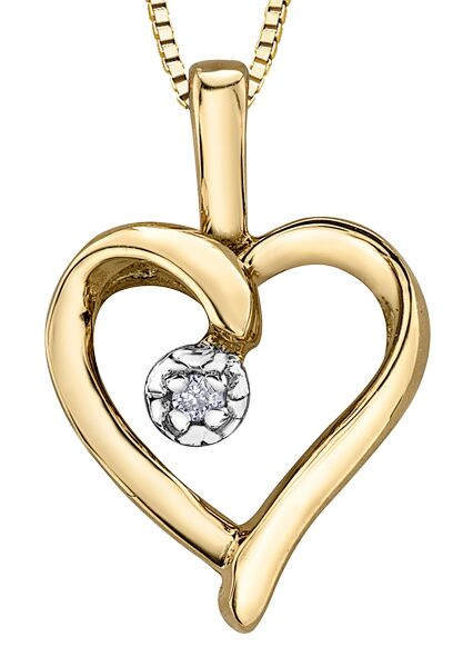 10K Yellow Gold Heart Diamond Pendant CTW.
