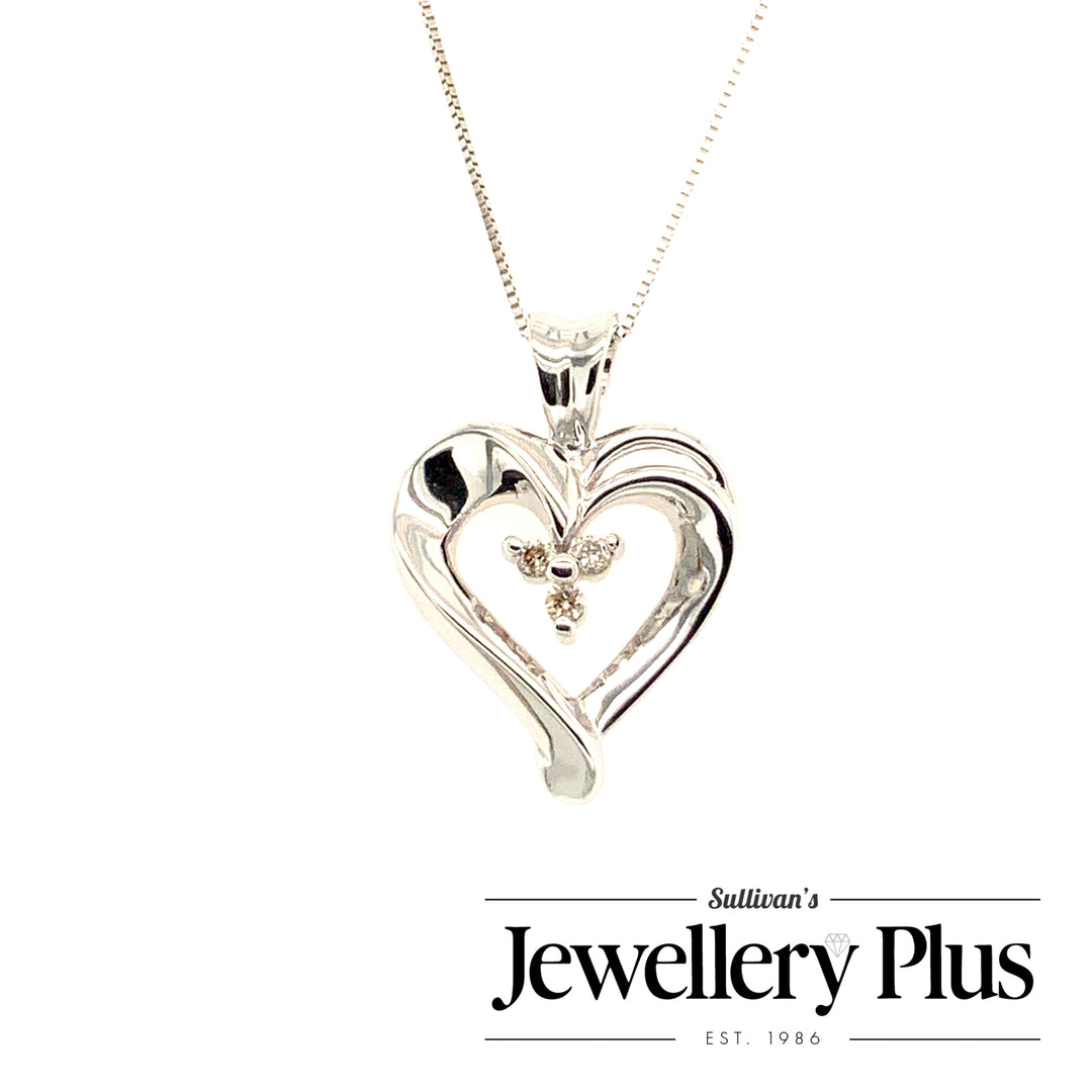10K White Gold Heart Diamond Pendant CTW.