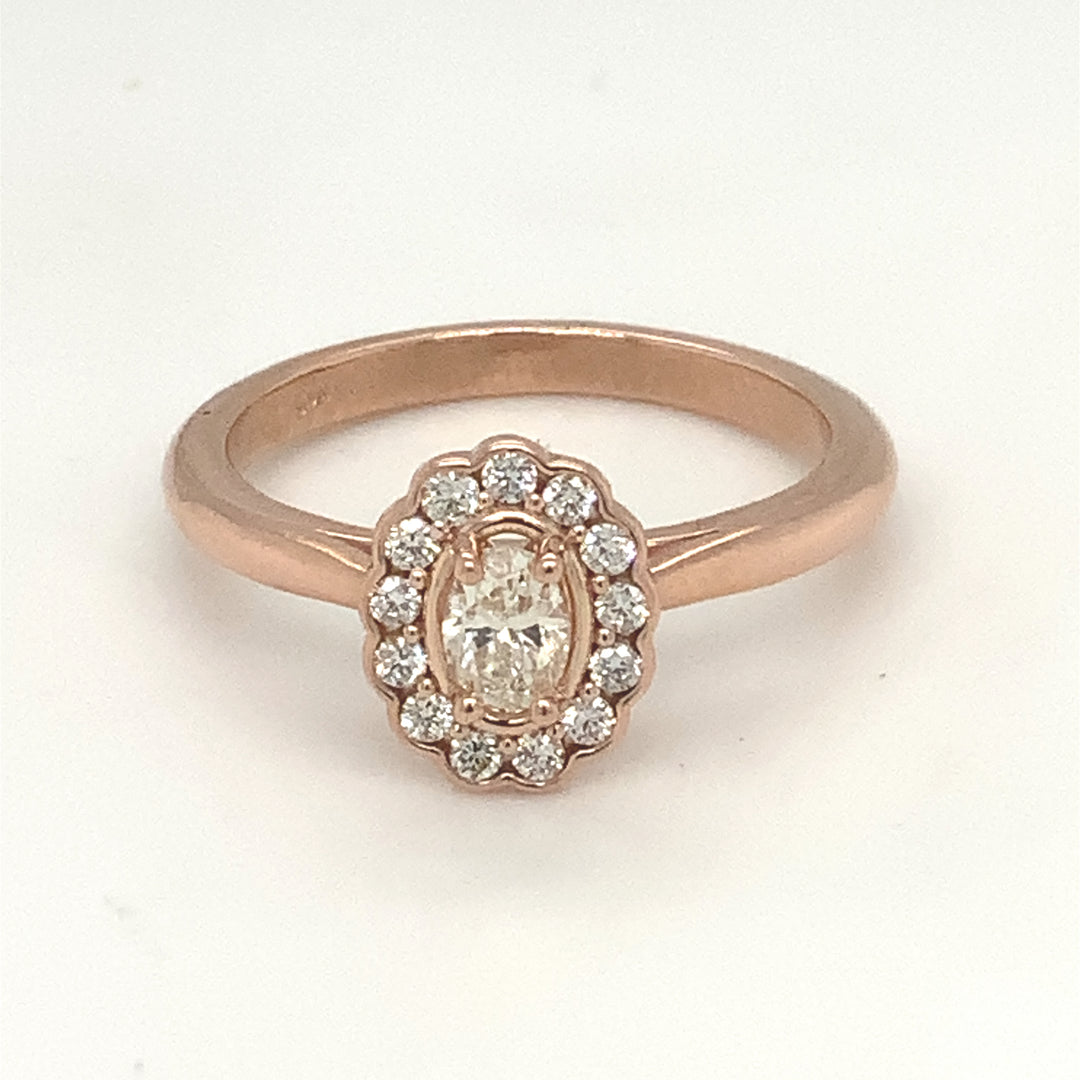 14K Rose Gold 0.25 Oval Shape Halo Diamond Engagement Ring