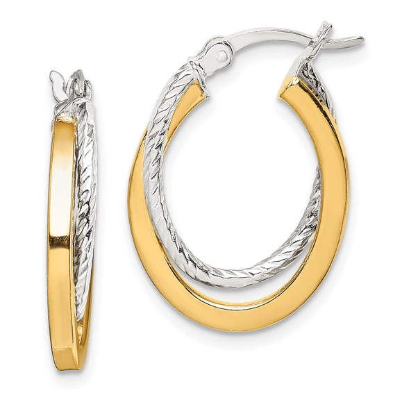 Sterling Silver Two Tone Medium Hoop Silver Earrings