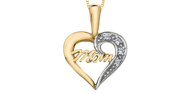 10K Yellow Gold Mom/Heart Diamond Pendant 0.02CTW.