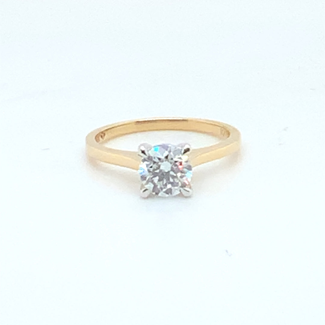 14K Yellow Gold 1.00 Round Brilliant Cut Solitaire Diamond Engagement Ring