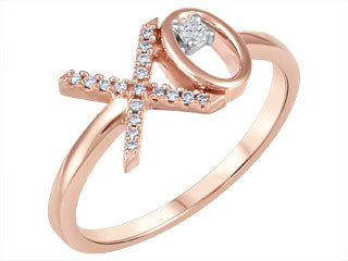 Women's 10K Rose Gold 0.05 Round Brilliant Cut X O Diamond, Fashion Ring