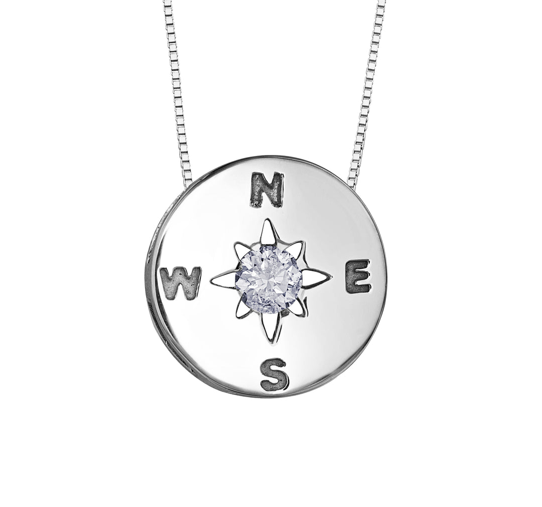 10K White Gold Compass Diamond Pendant 0.13CTW.