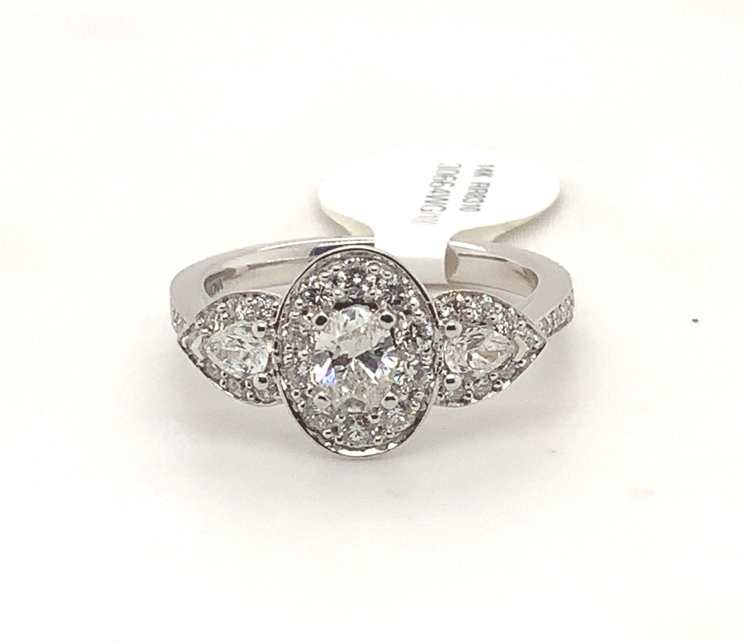 14K White Gold 0.30 Oval Shape Three Stone Diamond Engagement Ring