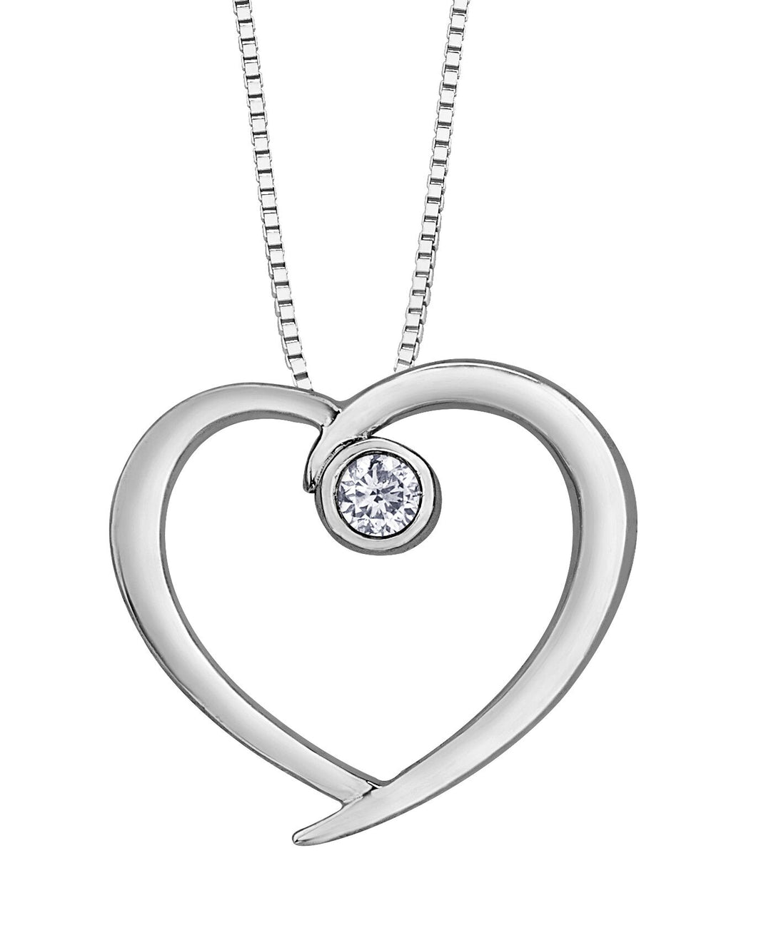 10K White Gold Heart Diamond Pendant 0.03CTW.