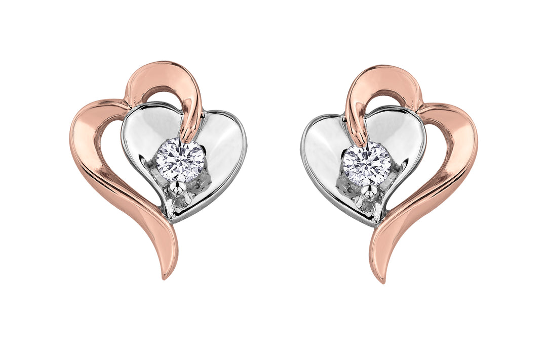 10K Two Tone Heart Throb Diamond Earrings 0.08CTW.