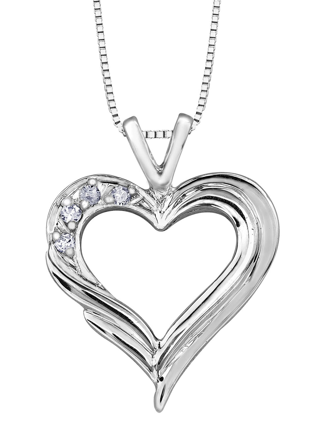 10K White Gold Heart Diamond Pendant 0.04CTW.