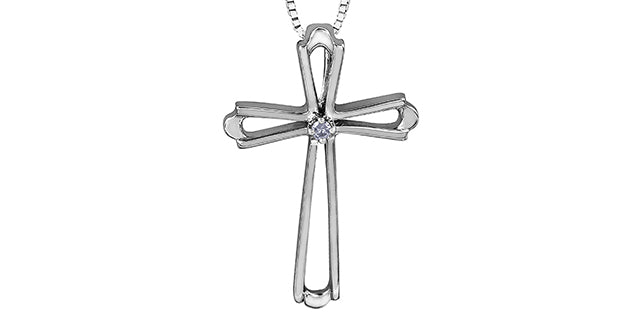 10K White Gold Cross Diamond Pendant 0.01CTW.