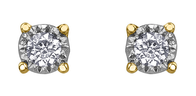 10K Two Tone Stud Diamond Earrings 0.10CTW.