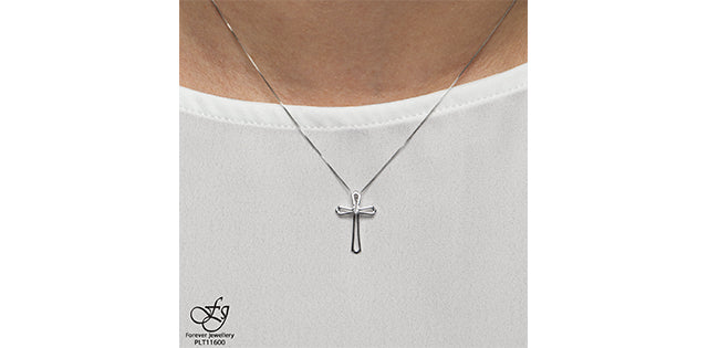 10K White Gold Cross Diamond Pendant 0.01CTW.