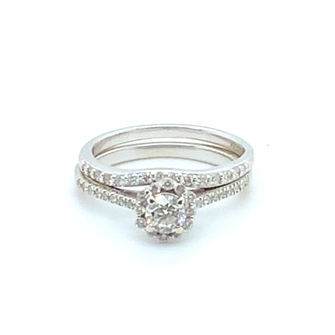 14K White Gold 0.30CT. Halo Diamond Engagement Ring Set