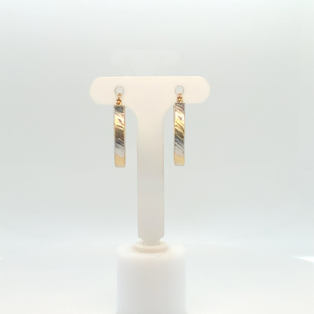 14K Two Tone Small Hoop Gold Earrings