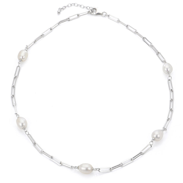 Sterling Silver Pearl Necklace 8 - 9 MM.18